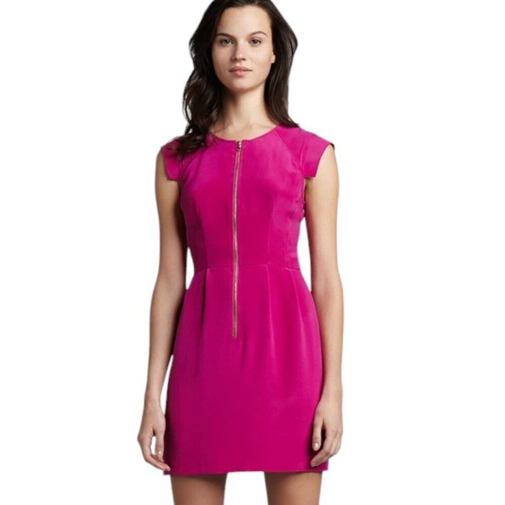 Rebecca Taylor Fushia Pink Zip Front Cap Sleeve Mini Dress